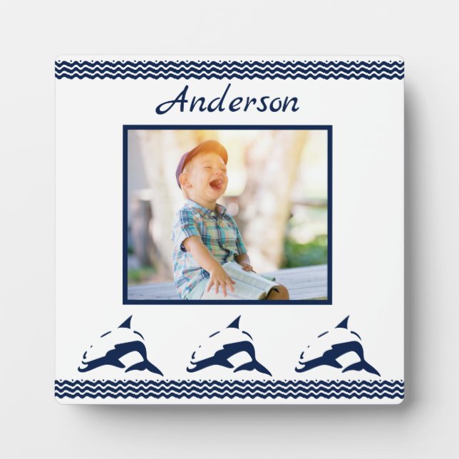 Blue Dolphin Nautical Navy Photo Frame (Front)
