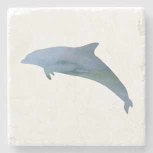 Blue Dolphin Painting Coastal Stone Coaster