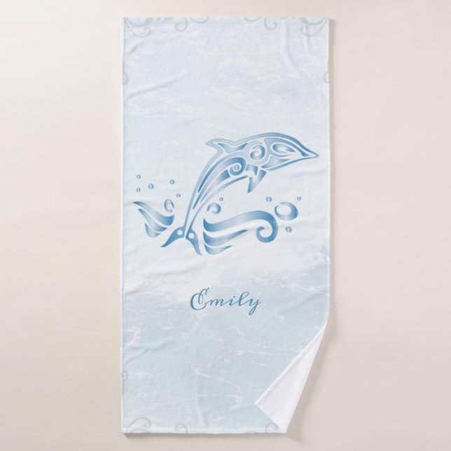 Blue Dolphin Personalized Bath Towel Set (Bath Towel)
