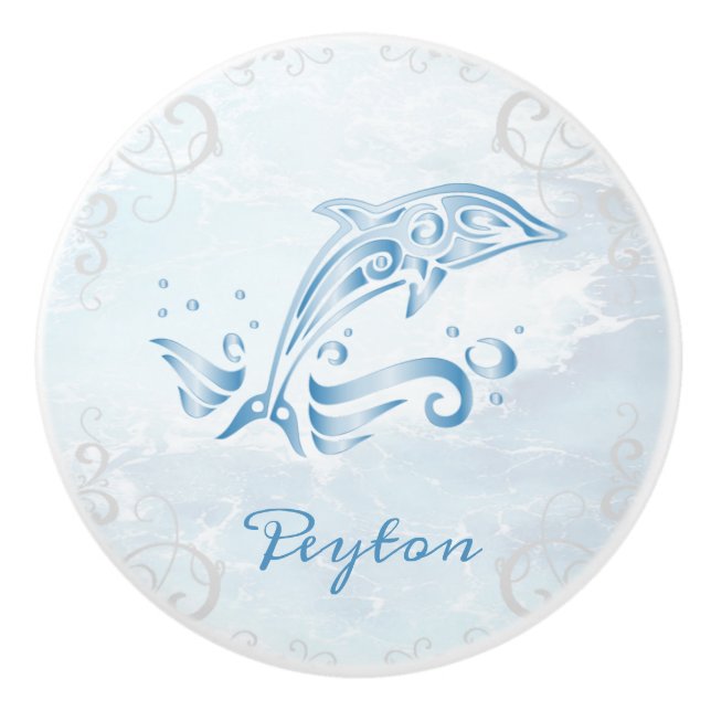 Blue Dolphin Personalized Ceramic Knob (Front)