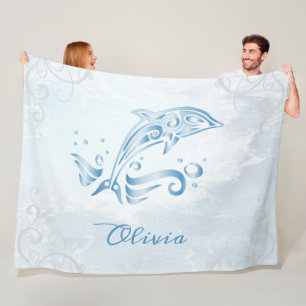 Blue Dolphin Personalized Fleece Blanket