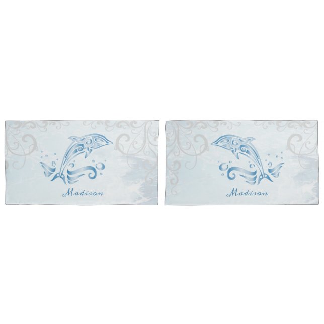 Blue Dolphin Personalized Pillow Case (Front-Set)