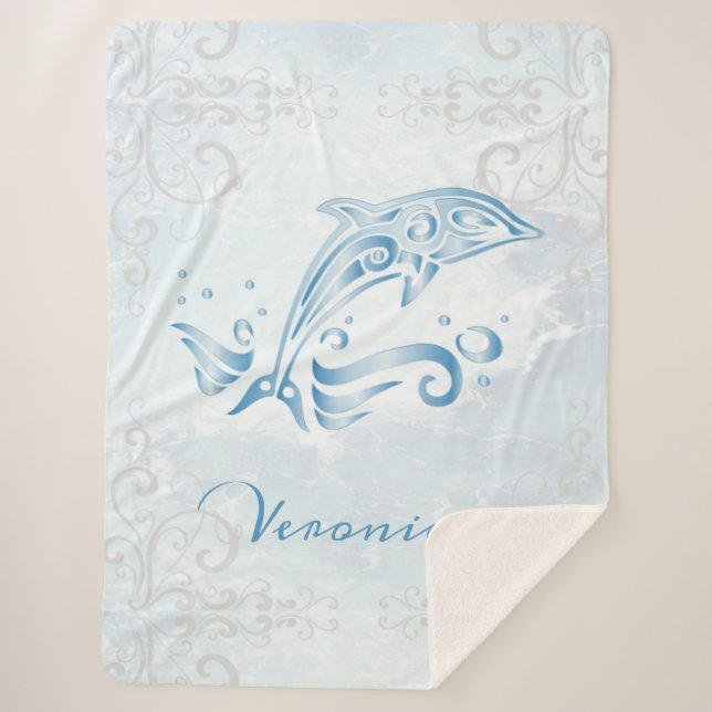 Blue Dolphin Personalized Sherpa Blanket (Front)