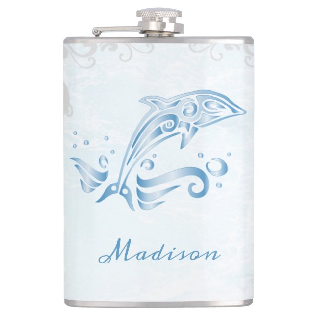 Blue Dolphin Vinyl Wrapped Flask (Front)