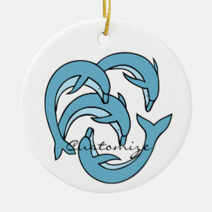 Blue Dolphins circling Thunder_Cove Ceramic Ornament