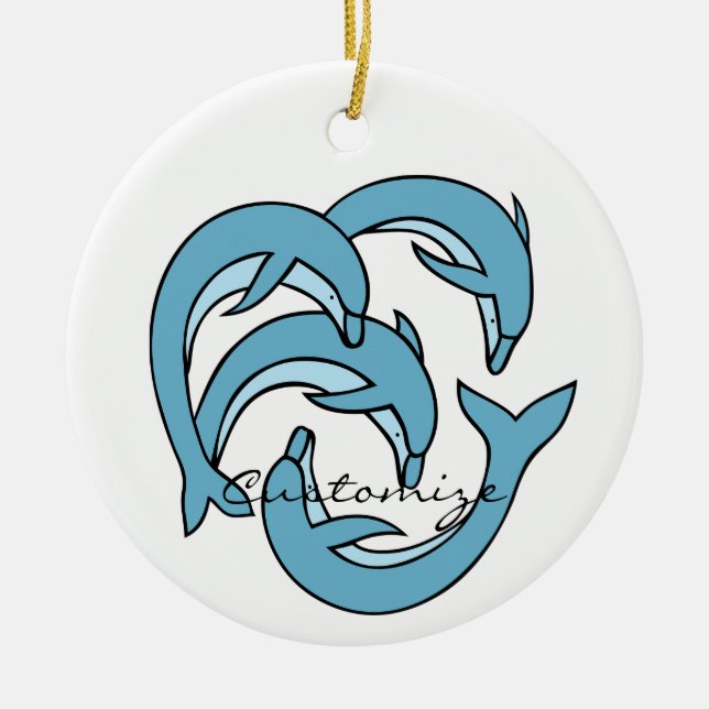 Blue Dolphins circling Thunder_Cove Ceramic Ornament (Front)