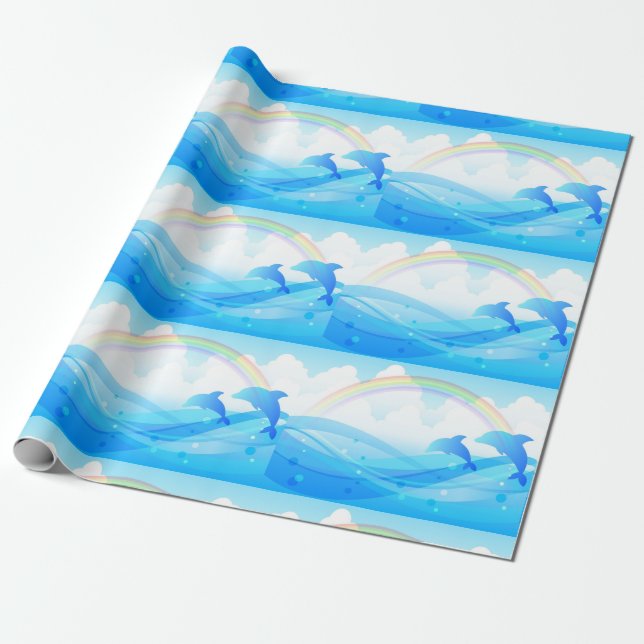 Blue Dolphins Jumping Wrapping Paper (Unrolled)