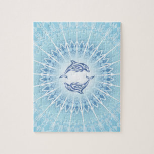 Blue Dolphins Mandala Jigsaw Puzzle
