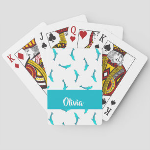 Blue dolphins on white playing cards
