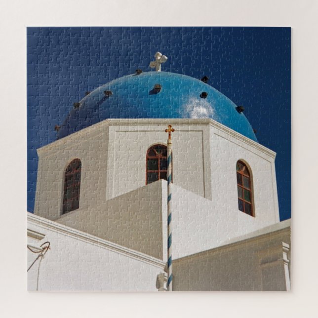 Blue dome, Santorini, Greece 676-pc Jigsaw Puzzle (Vertical)