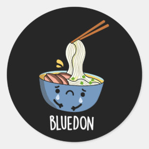 Blue-don Funny Udon Pun Dark BG Classic Round Sticker