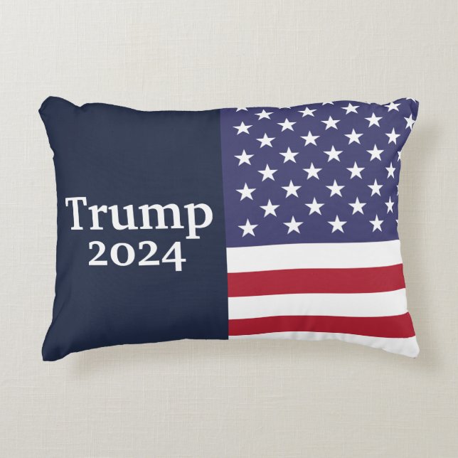 Blue Donald Trump 2024 American Flag Accent Pillow (Front)