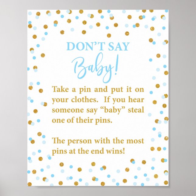 Blue Don't Say Baby Shower Game Sign (Front)