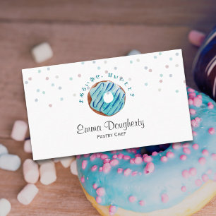 Blue Donut Sprinkle Watercolor Bakery Pastry Chef Business Card