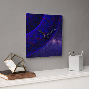 Blue Donuts In Space Square Geometric Wall Clock