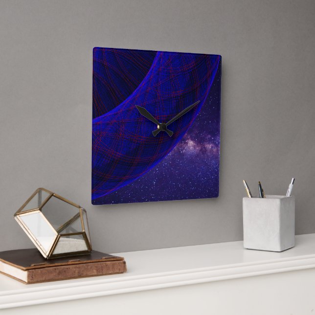 Blue Donuts In Space Square Geometric Wall Clock (Office)
