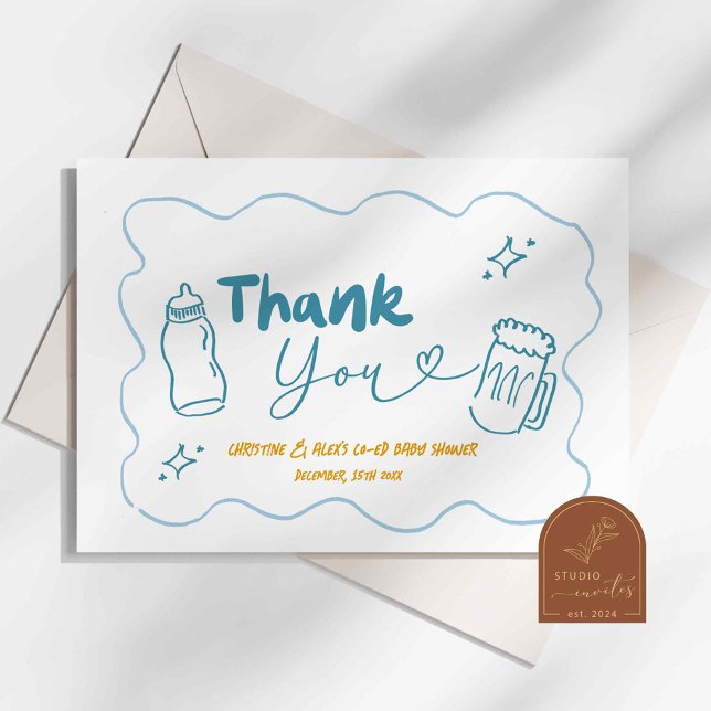 Blue Doodle Baby is Brewing Thank You Card (Creator Uploaded)