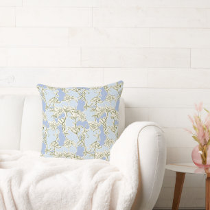 Blue Doodle Floral Throw Pillow