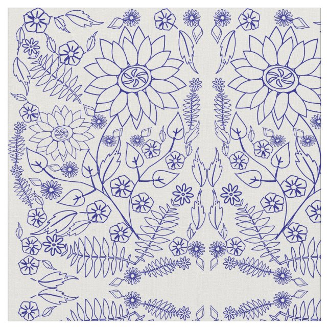 Blue Doodle Flower Fabric (Close Up)