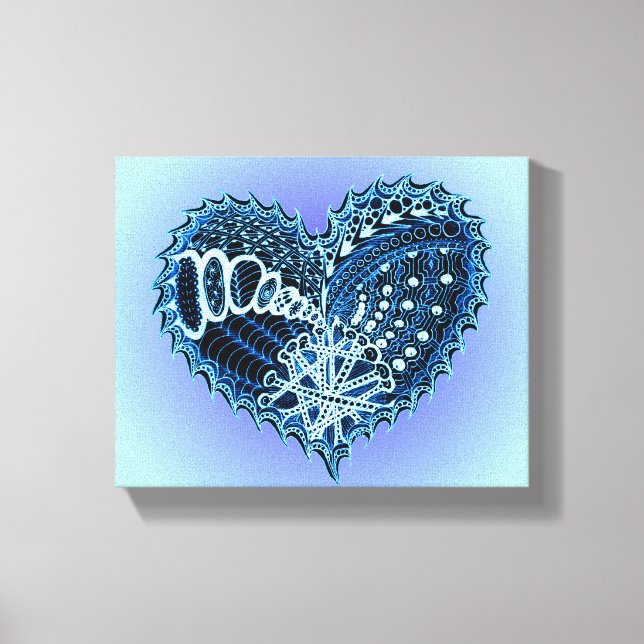 Blue Doodle Heart Canvas Print (Front)