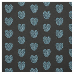 Blue Doodle Heart Pattern Fabric
