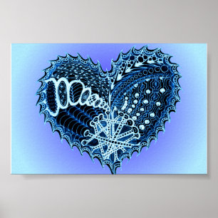 Blue Doodle Heart Poster