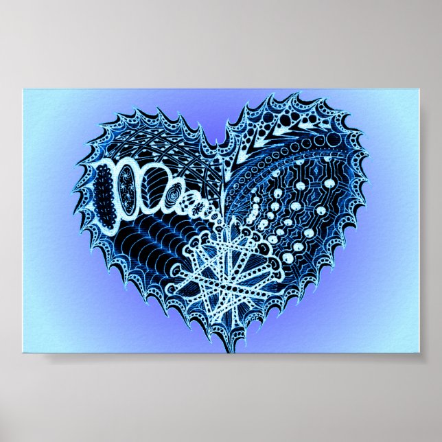 Blue Doodle Heart Poster (Front)