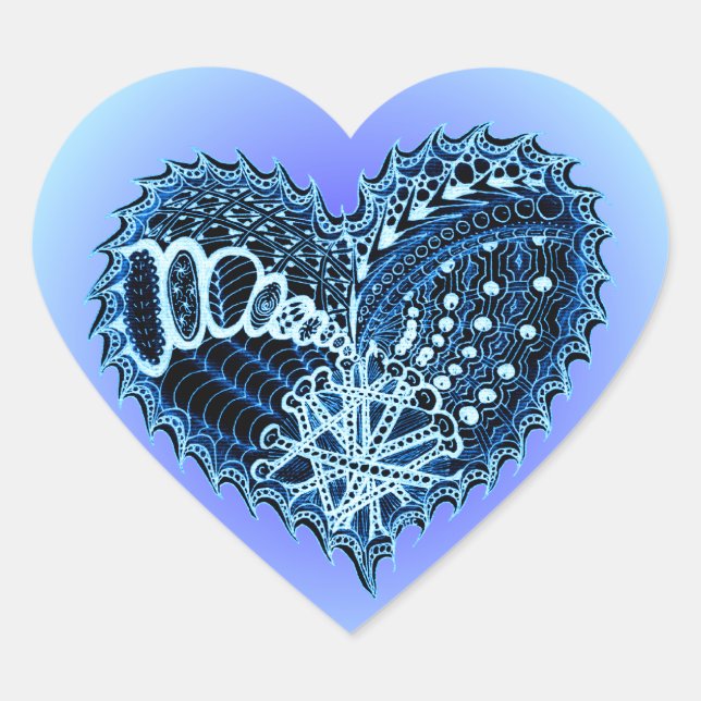Blue Doodle Heart Sticker (Front)