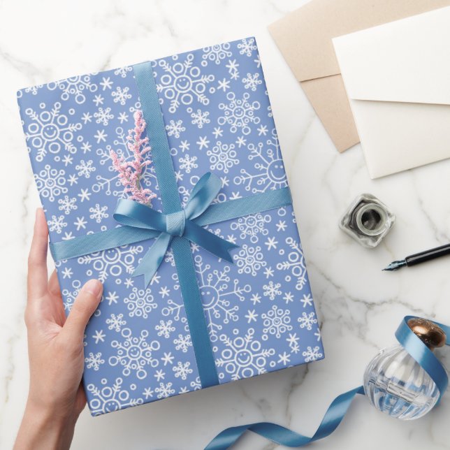 Blue Doodle Snowflakes Wrapping Paper (Gifting)