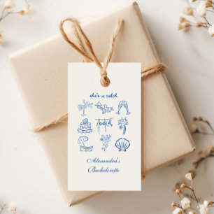 Blue Doodle Tropical She's a Catch Bachelorette  Gift Tags