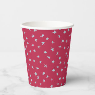 Blue Doodled Stars on Red Paper Cups
