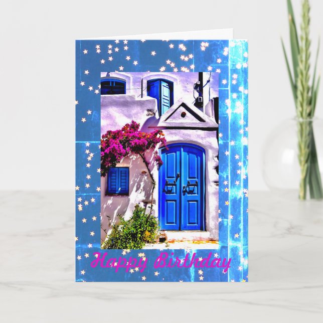 Blue Door Birthday, 5" x 7" Folded Birthday Card (Front)