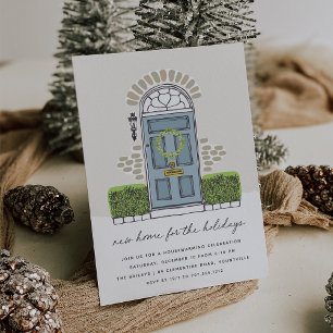 Blue Door Holiday Housewarming Party Invitation