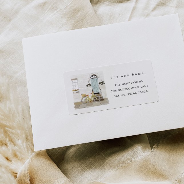 Blue Door Moving Announcement Address Label (Blue door illustration new home moving announcement return address labels.)