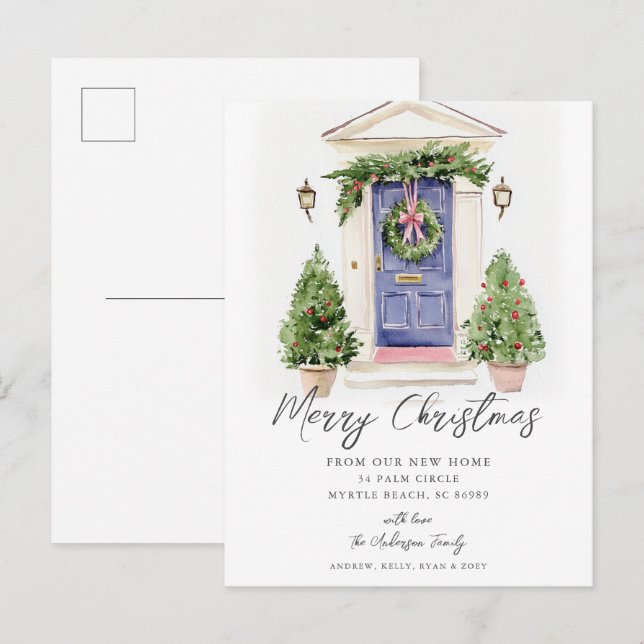 Blue Door Rustic Christmas New Home Card (Front/Back)