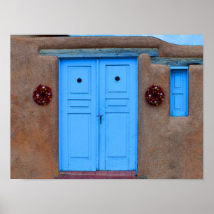 Blue Doors and Rista Wreaths on Taos Adobe Poster
