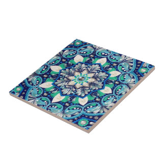 Blue dot art mandala tile