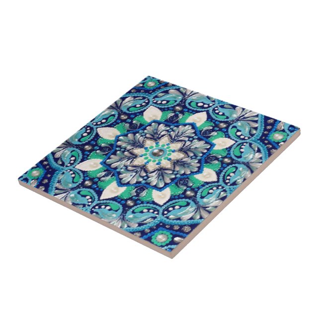 Blue dot art mandala tile (Side)