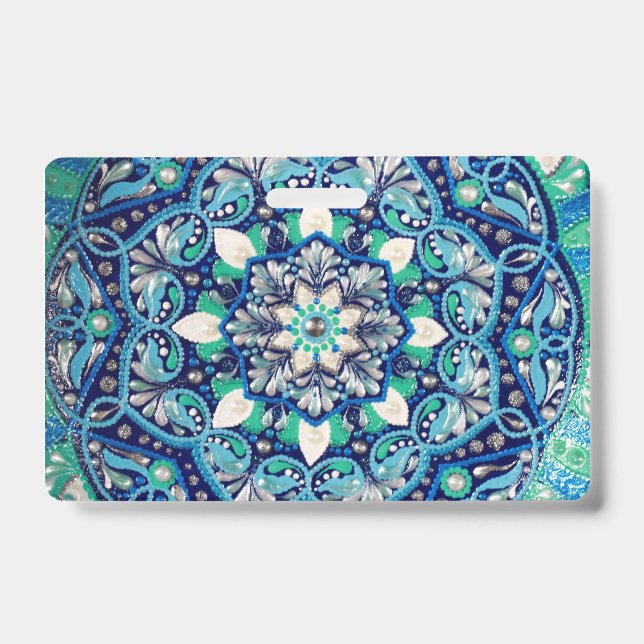 Blue dot art mandala trifold wallet badge (Front)