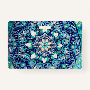 Blue dot art mandala trifold wallet badge
