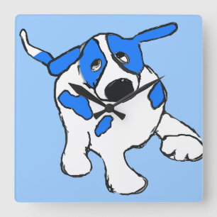 Blue Dot Dog Square Wall Clock