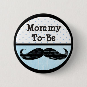 Blue Dot & Moustache Mommy to be Baby Shower 2 Inch Round Button