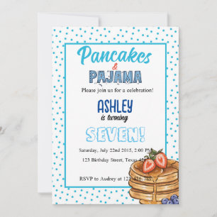 Blue Dot Pancakes and Pyjamas Birthday Party  Invitation
