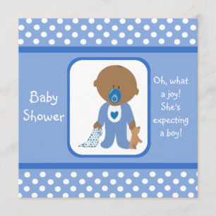 Blue Dots African American Baby Shower Invitations