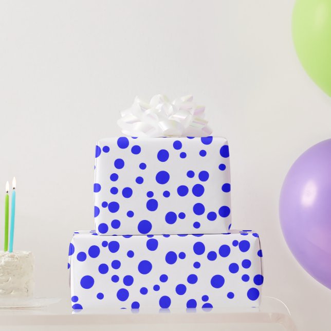 Blue Dots On White  Wrapping Paper (Party Gifts)