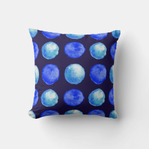 Blue Dots Watercolor Pattern Indigo Cerulean Throw Pillow