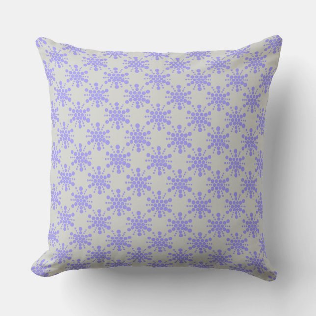 Blue dotted stars on pebble grey throw pillow (Front)
