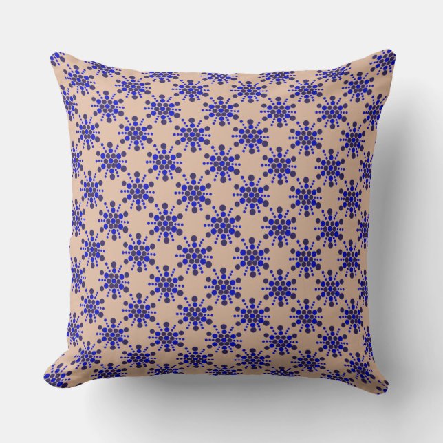 Blue dotted stars on taupe throw pillow (Front)
