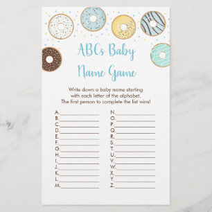 Blue Doughnut ABCs Baby Shower Name Game