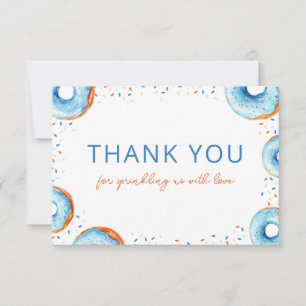Blue Doughnut Baby Sprinkle Flat Thank You Card